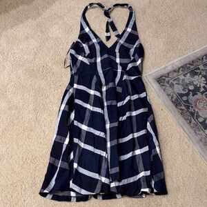 Eva Franco Navy and White Plaid Backless Dress